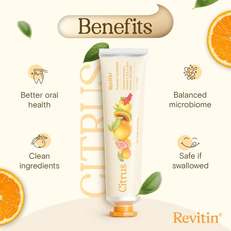 Revitin Toothpaste | Fluoride-Free Prebiotic Citrus Tooth Gel | No SLS, Gluten Free, Dye Free, GMO Free, No Sweeteners | Non-Toxic, Kid Approved, Pack of 3 - Image 2
